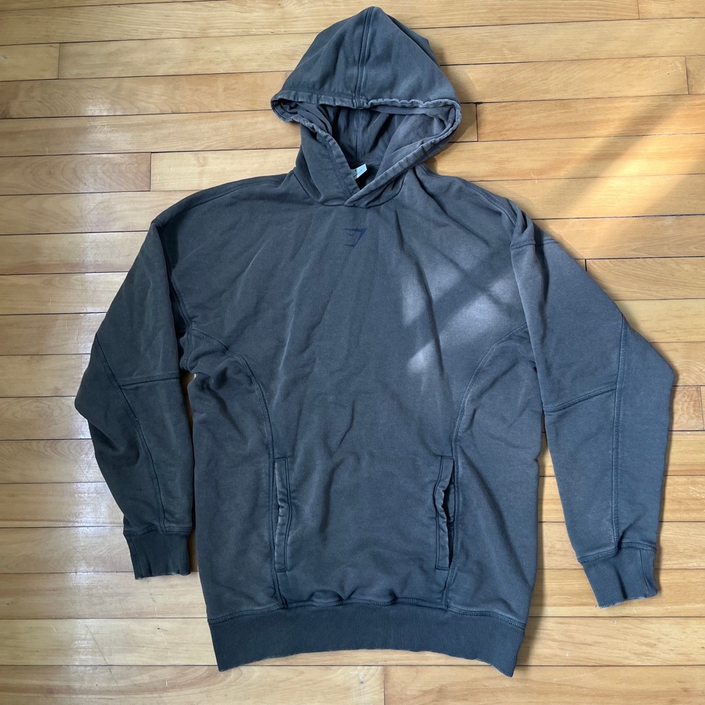 Gymshark Lifting Club Hoodie Mens Small Washed Charcoal Grey Oversized Graphic